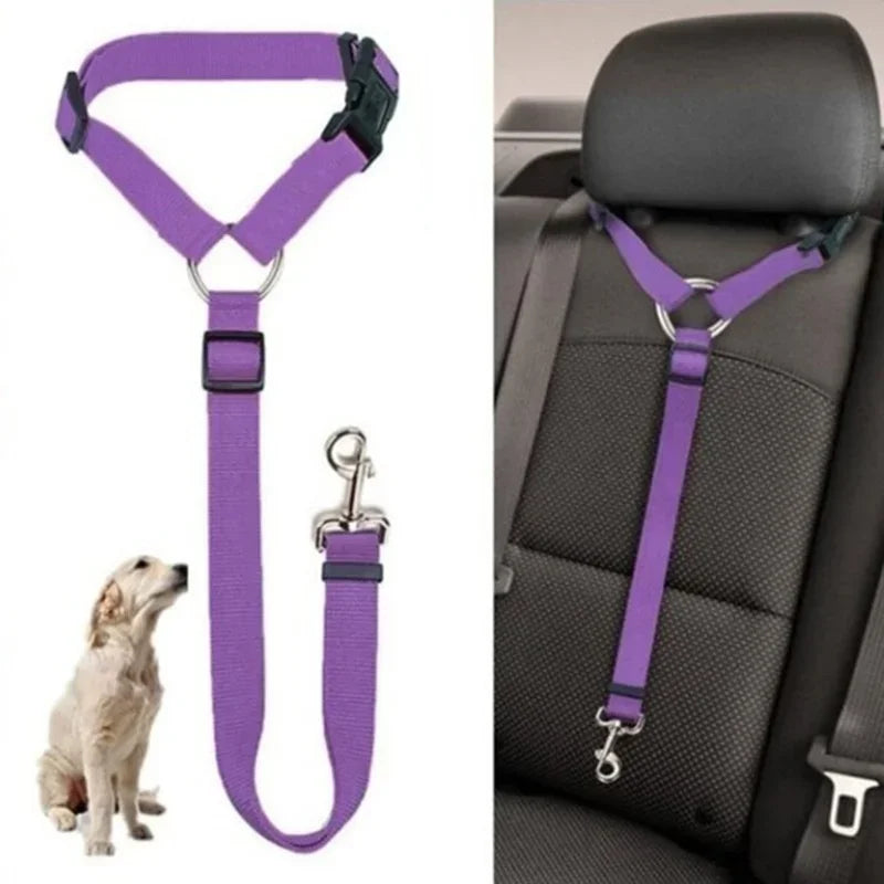 2-in-1 Adjustable Solid Color Nylon Safety Pet Car Seat Belt & Leash