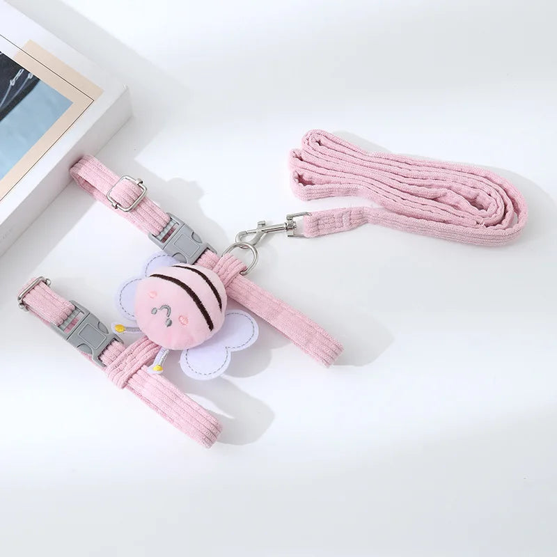 Cat & Small Dog Harness Set Cute Bee Outfit with Leash
