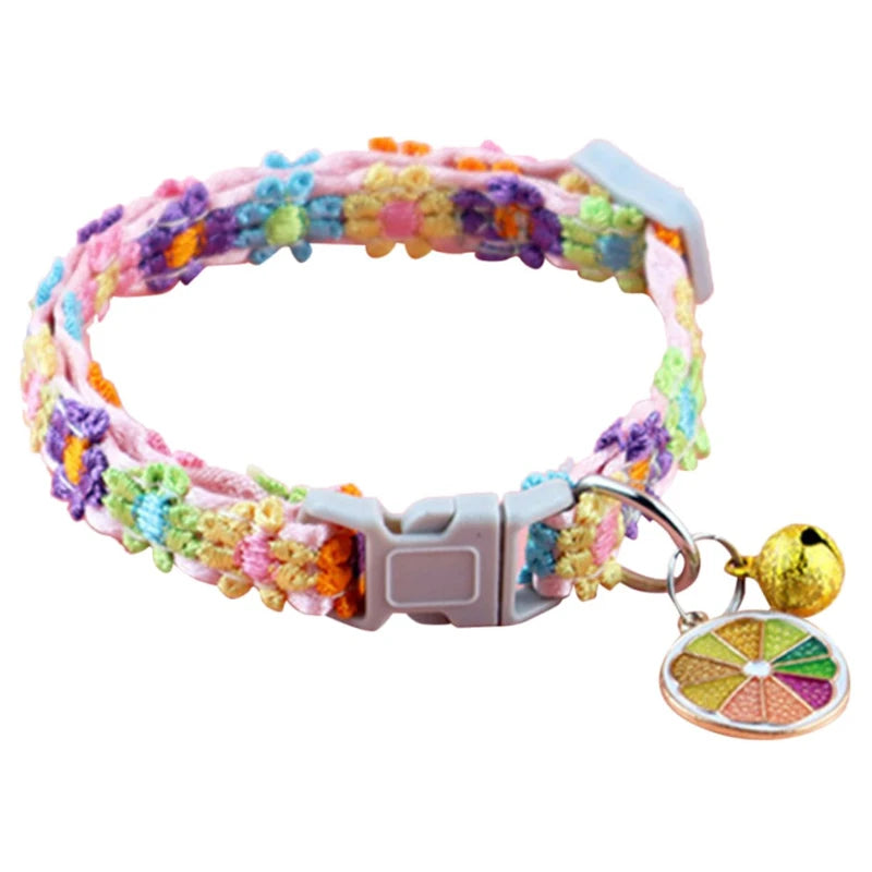 Colorful Pet Collar with Bell Adjustable Cartoon Print for Dogs & Cats