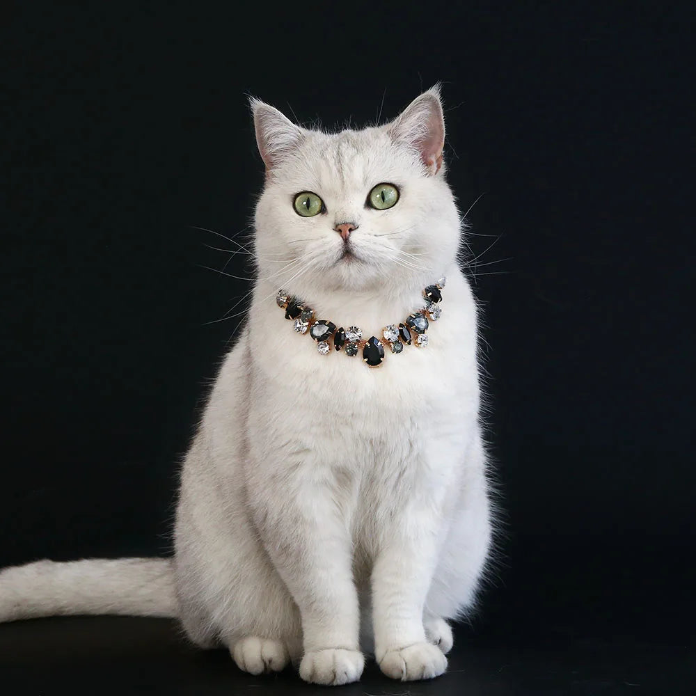 Luxury Crystal Cat & Puppy Necklace Adjustable Diamond Chain Collar