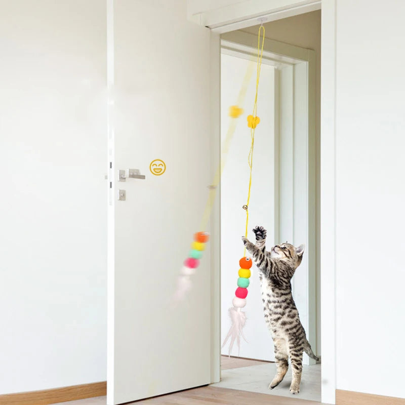 Hanging Cat Teasing Stick Dragonfly Feather Toy with Bell & Elastic Rope