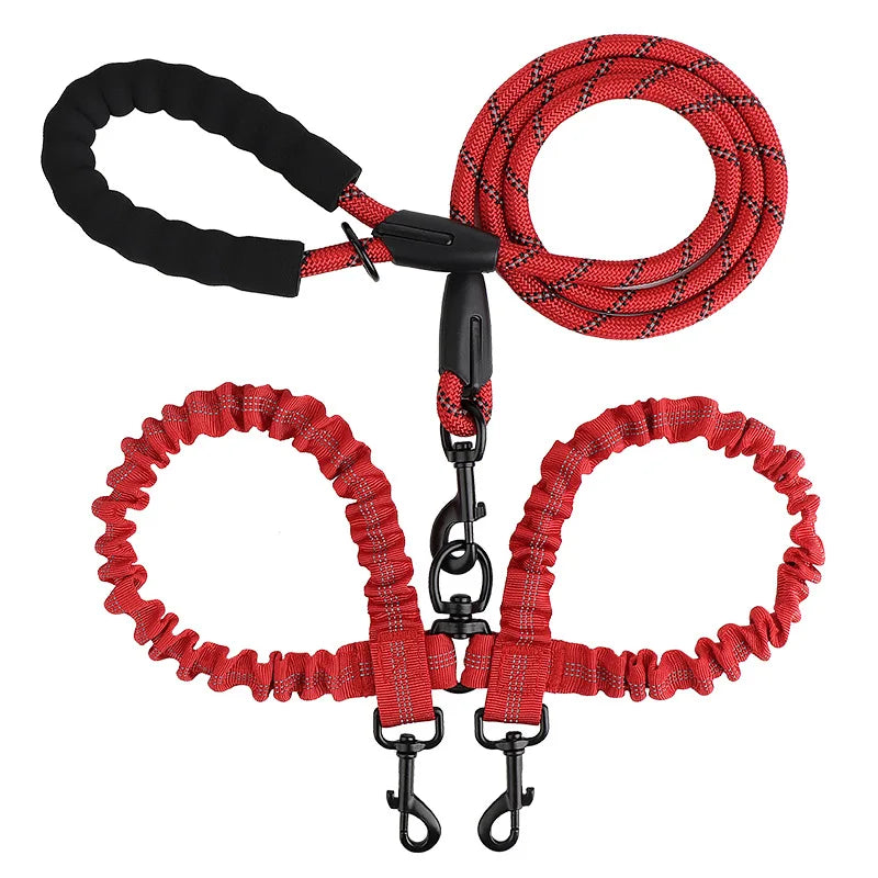 Reflective Shock-Absorbing Elastic Bungee Double Dog Leash