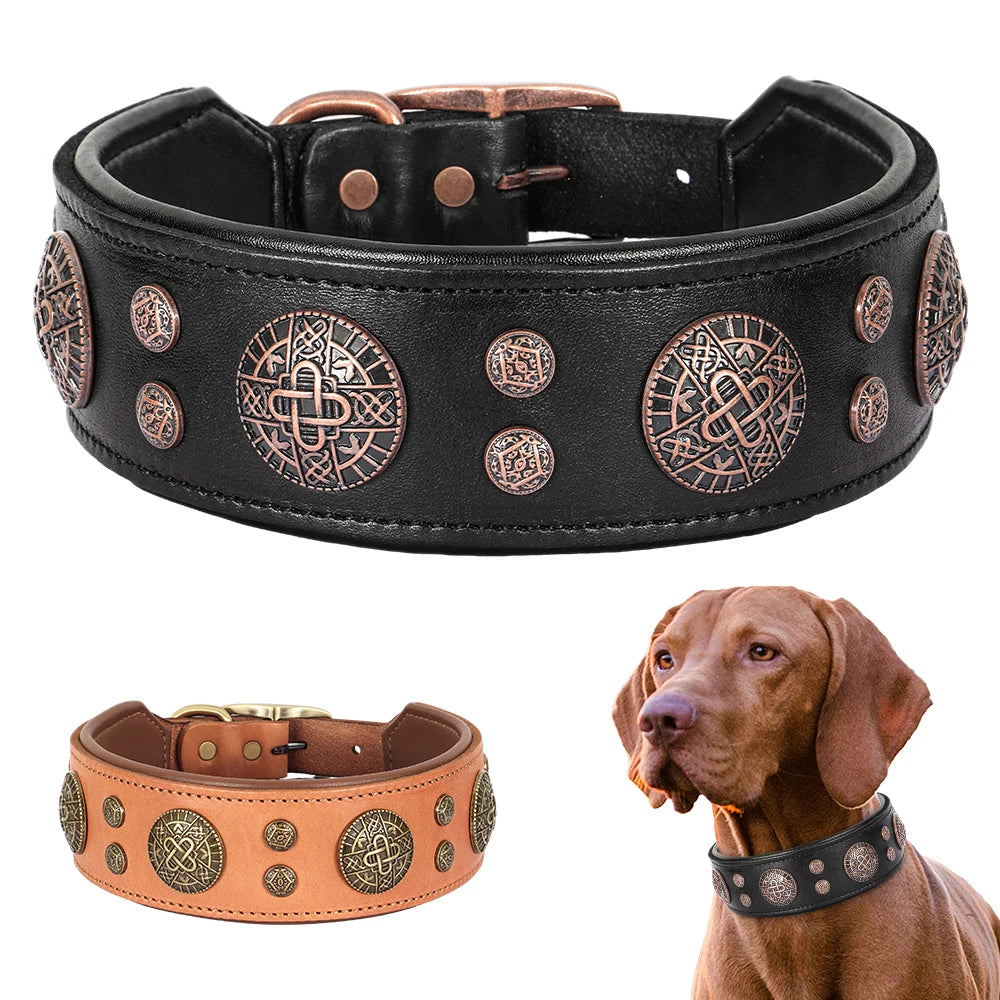 Genuine Leather Spiked Dog Collar for Medium & Large Breeds