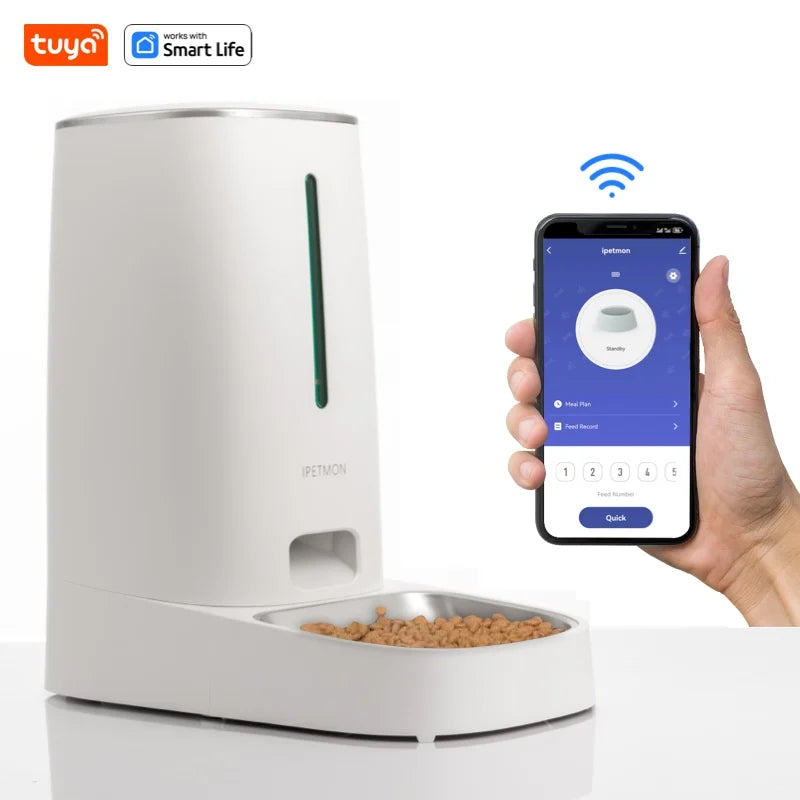 Wi-Fi 4L Pet Feeder APP Control, Stainless Steel Bowls, Low Food Alarm