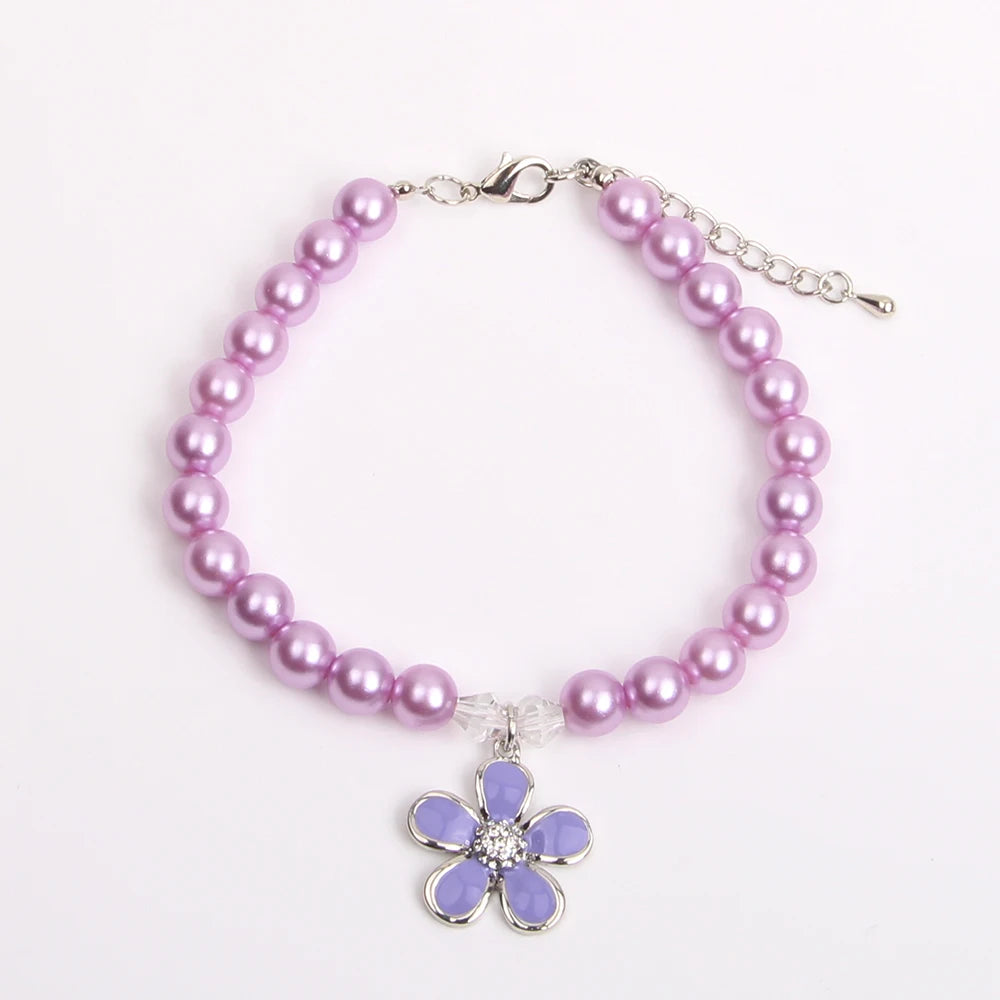 Rhinestone Pet Jewelry with Flower Pearl Dog Necklace Collar