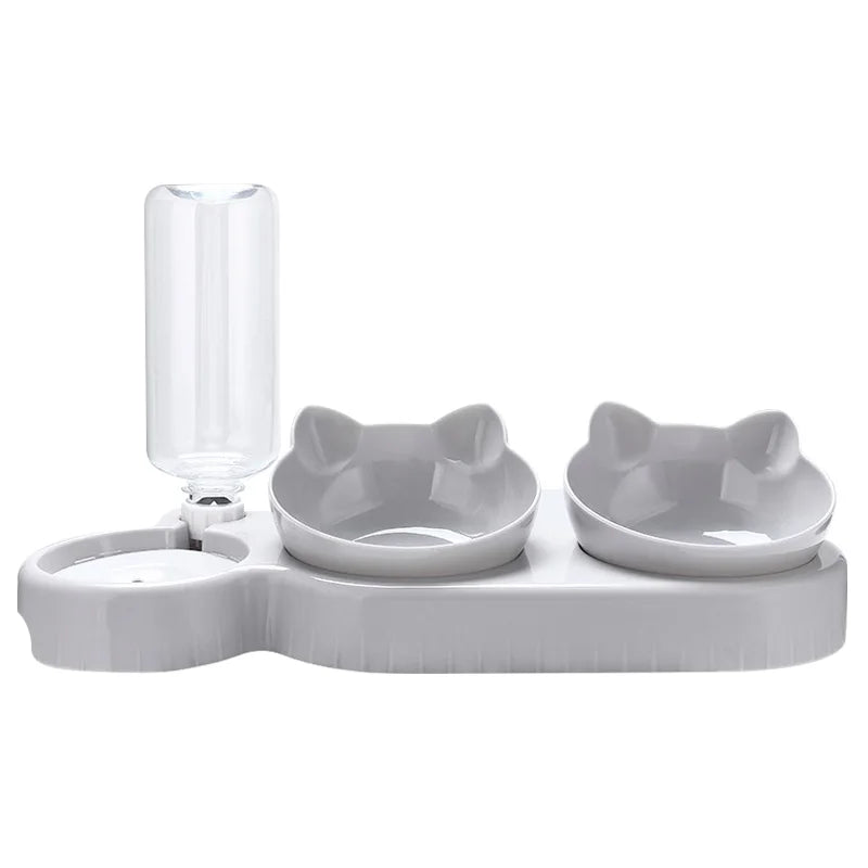 3-in-1 Cat Feeder Automatic Water Dispenser with Double Bowls for Cats & Small Dogs