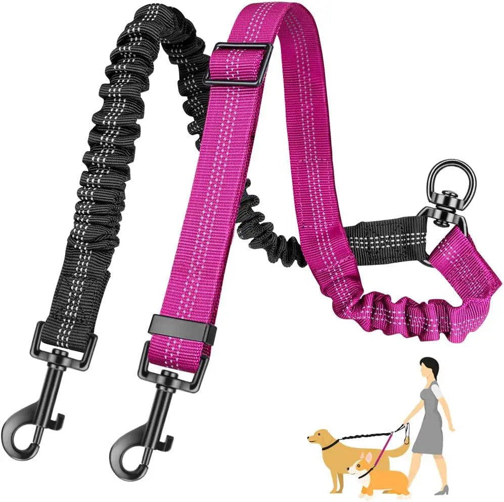 Adjustable Shock-Absorbing 16ft Dual Dog Leash Attachment