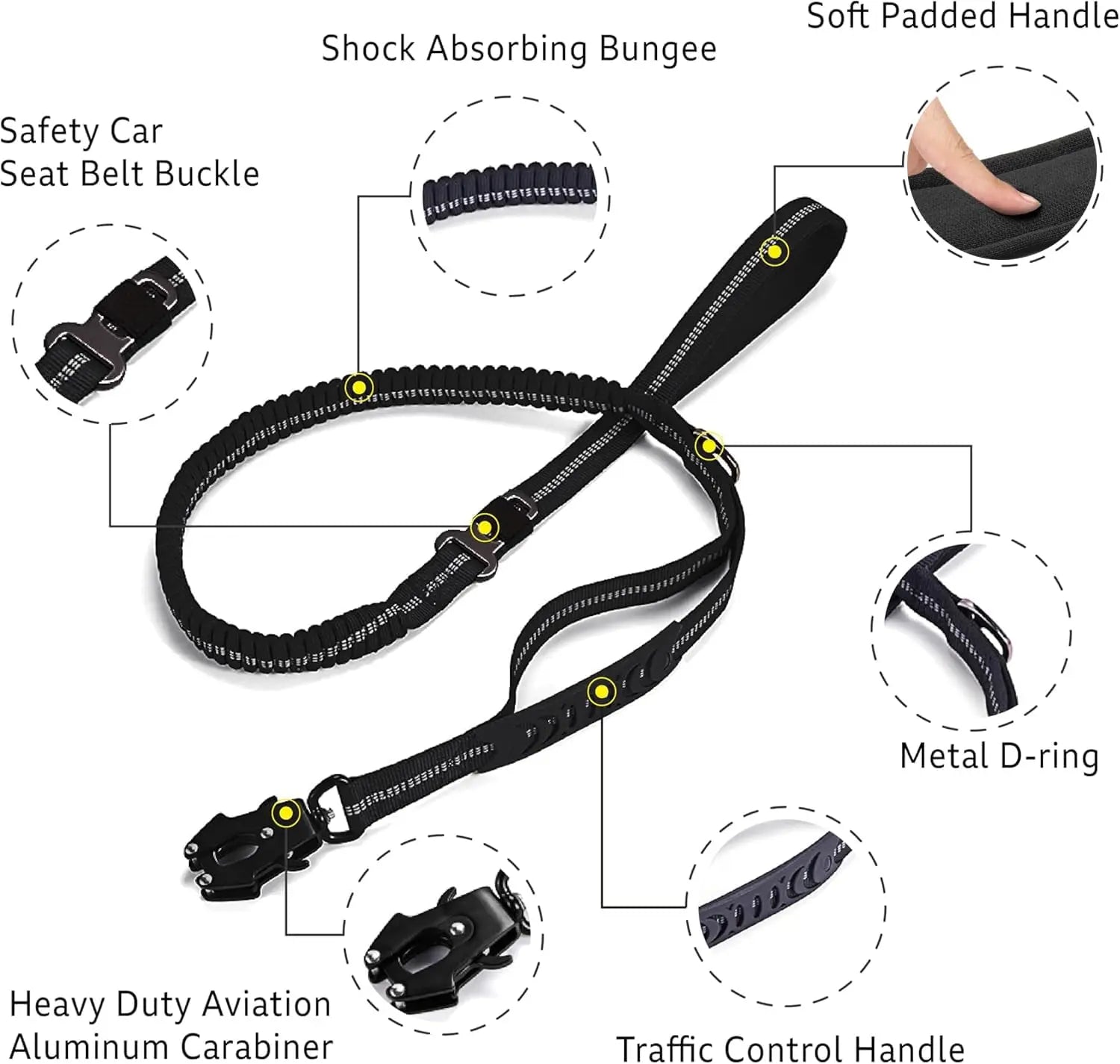 Reflective Heavy Duty Tactical Bungee Dog Leash