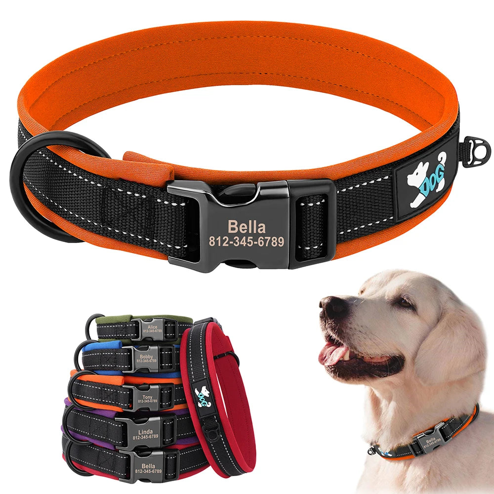 Adjustable Padded Personalized Reflective Dog Collar