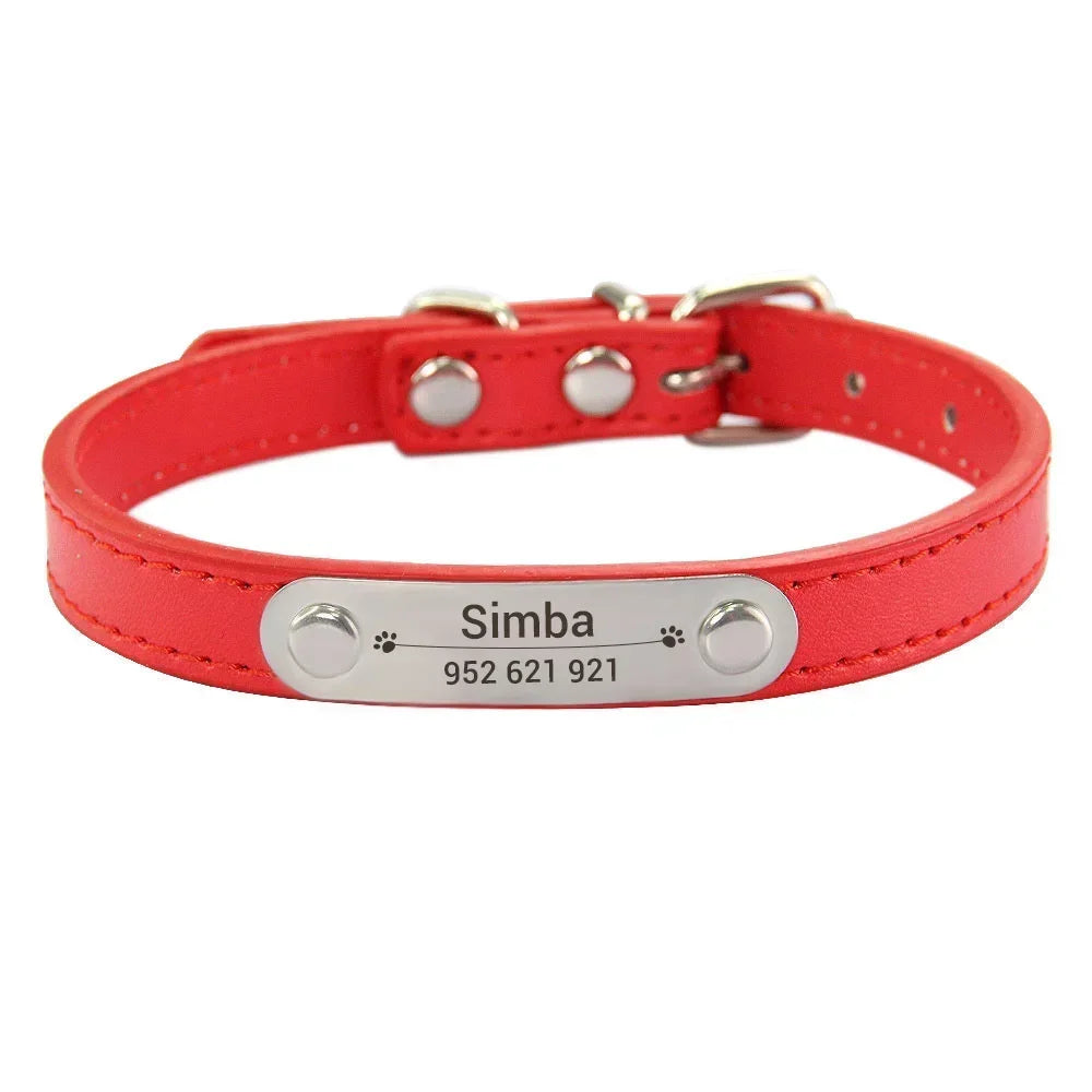 Anti-Lost Design Personalized PU Leather Dog Collar