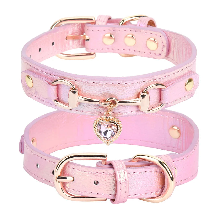 Adjustable Faux Leather Shiny Rhinestone Love Dog Collar