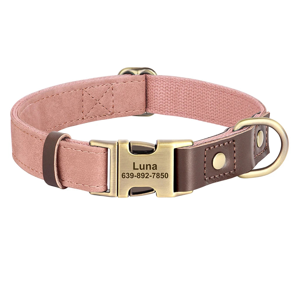 Engraved Pet ID Tag Customized PU Leather Dog Collar