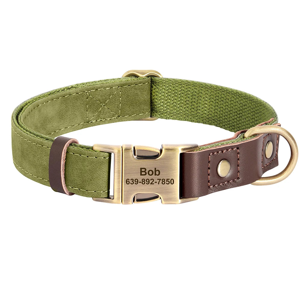 Engraved Pet ID Tag Customized PU Leather Dog Collar