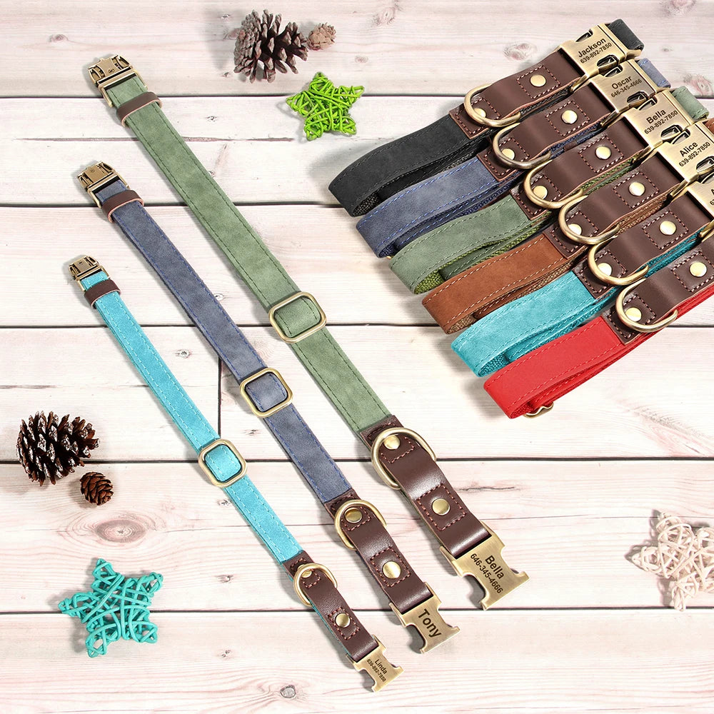 Engraved Pet ID Tag Customized PU Leather Dog Collar