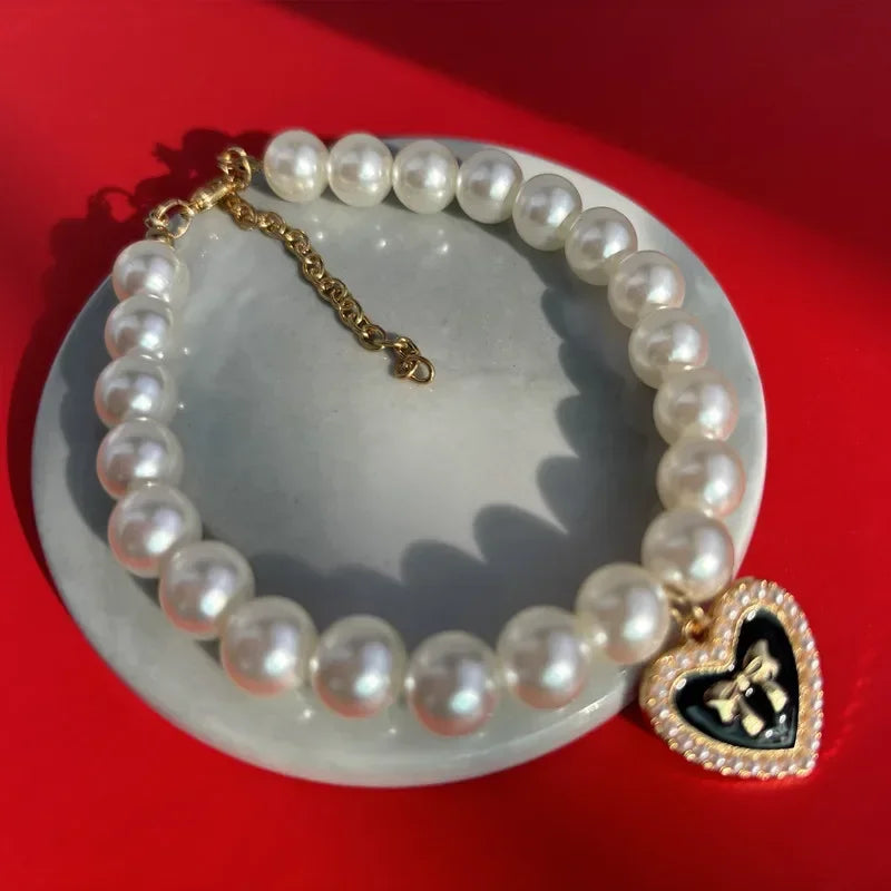 Cute Cat & Puppy Necklace for Weddings and Special Occasions Pearl Bow Pet Collar