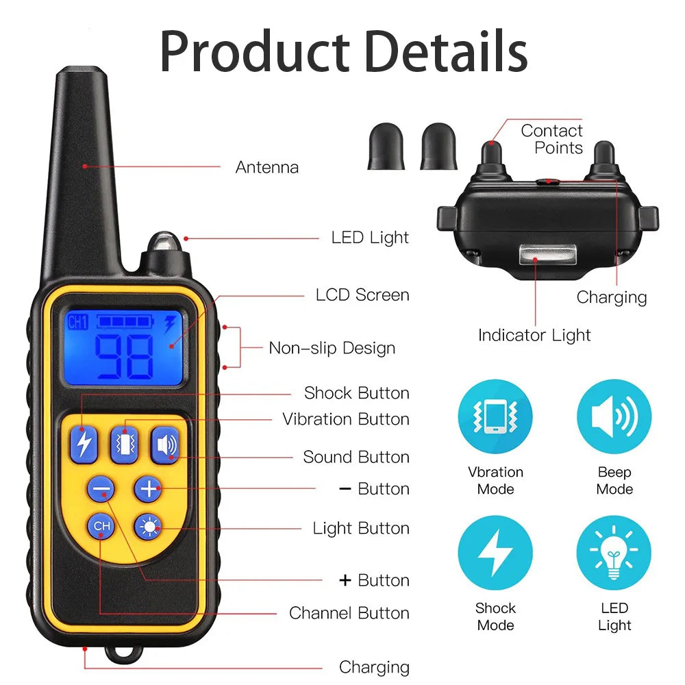 Remote-Controlled Rechargeable Waterproof Dog Training Collar