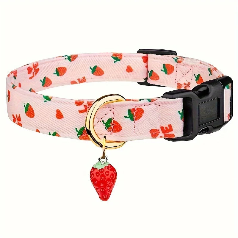 Adjustable Buckle Fruit Print Polyester Dog Collar Set