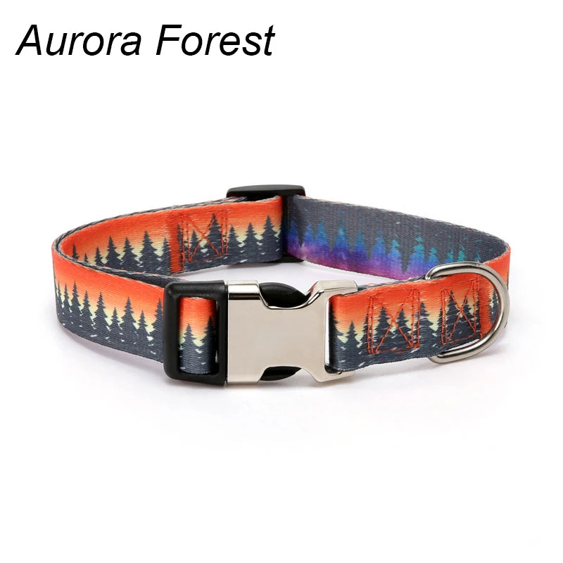 Forest Pattern & National Style Stripes Adjustable Nylon Dog Collar