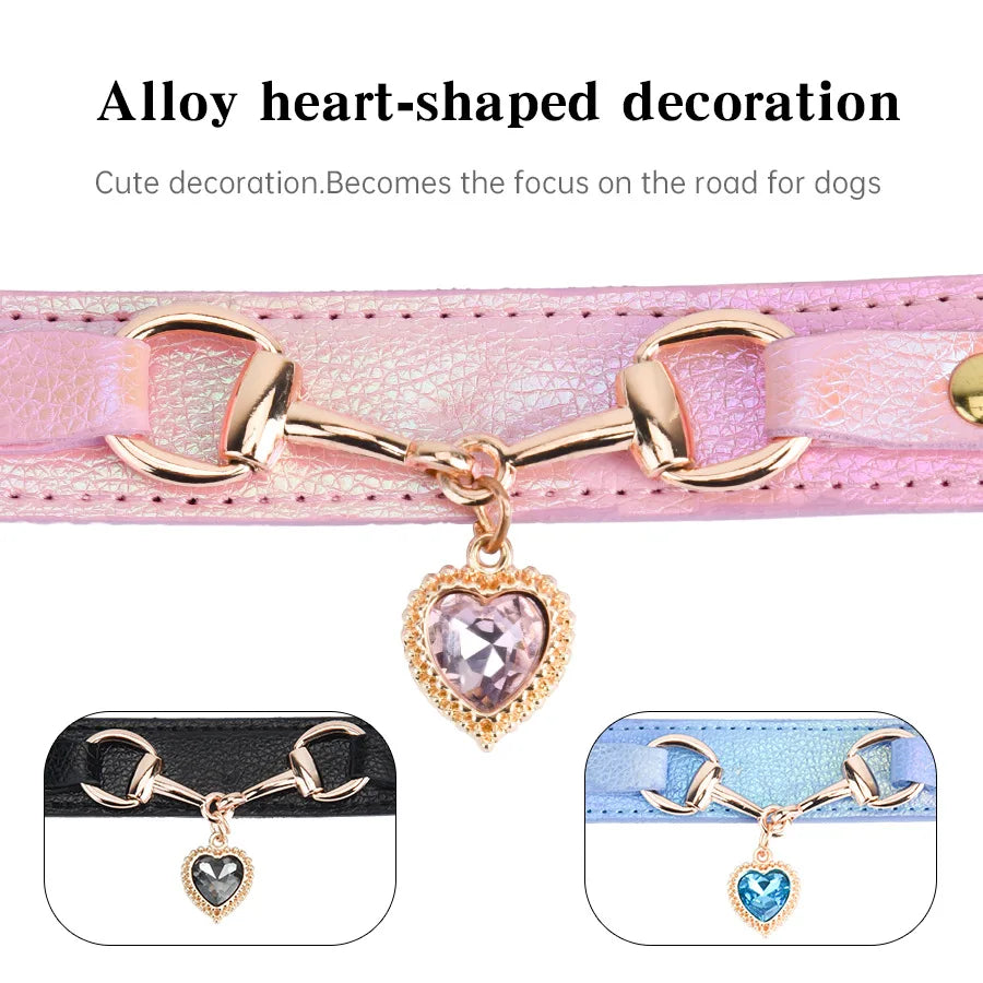 Adjustable Faux Leather Shiny Rhinestone Love Dog Collar