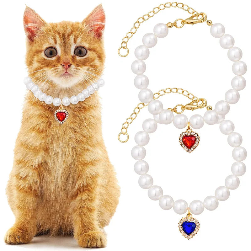 Adjustable Necklace with Gem Pendant Princess Pearl Pet Collar