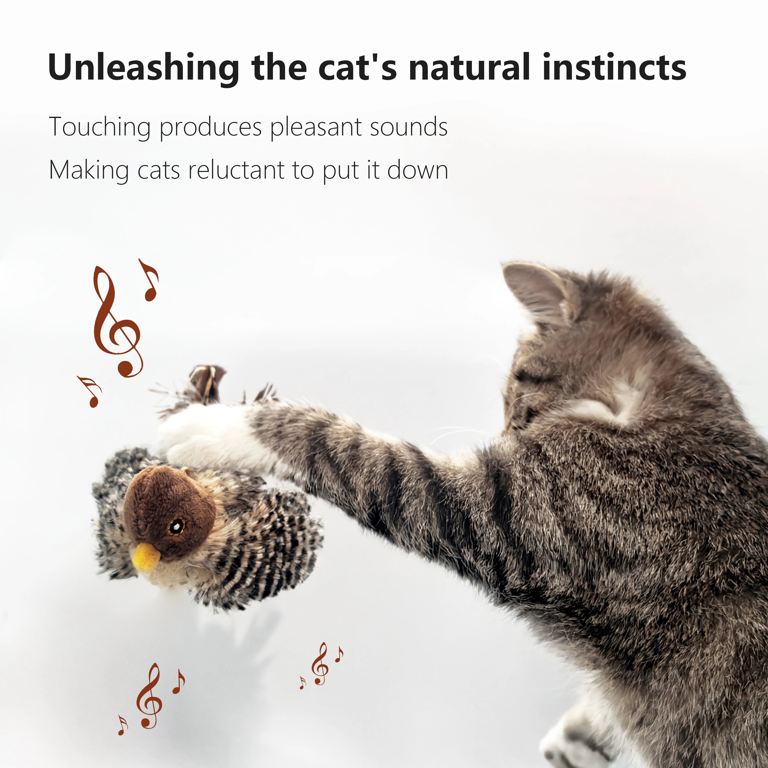 Electric Cat Toy Squeaky Plush Bird with Feather & Catnip