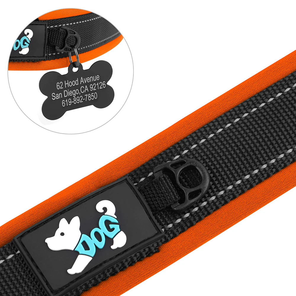 Adjustable Padded Personalized Reflective Dog Collar