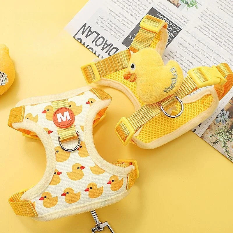 Adjustable Cartoon Duck Dog Harness and Leash Set