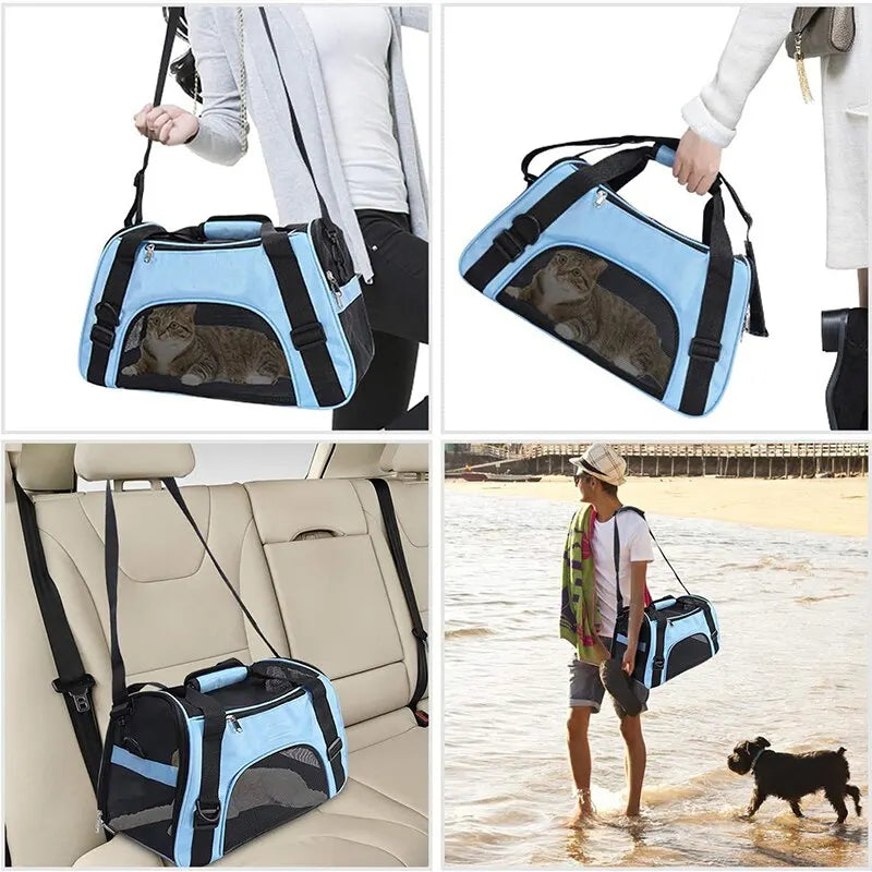 Soft-Sided Cat Carrier Portable, Folding Travel Carrier for Dogs & Cats