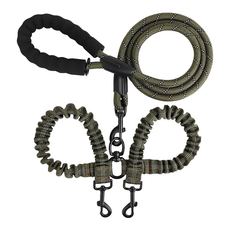 Reflective Shock-Absorbing Elastic Bungee Double Dog Leash