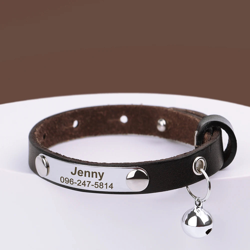Anti-Lost Personalized Adjustable Leather Cat Collar