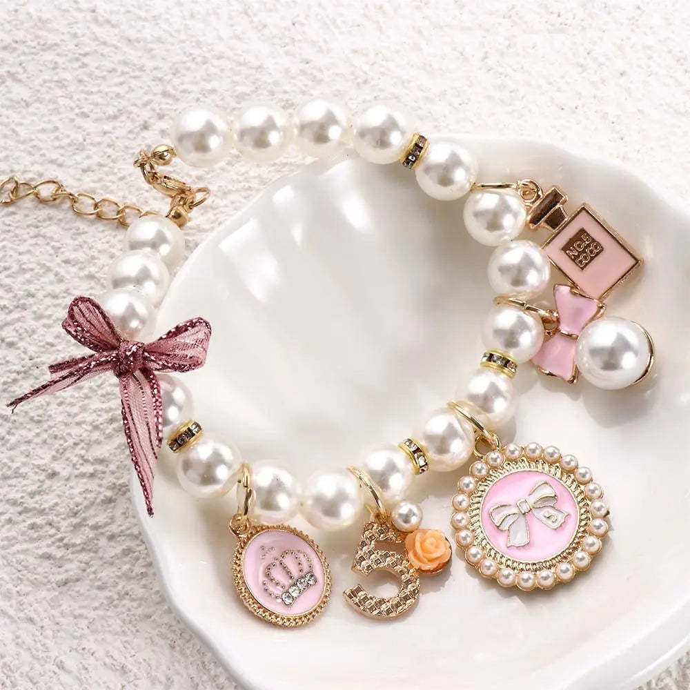 Rhinestone Bow Collar for Cats and Small Dogs Princess Pearl Pet Necklace