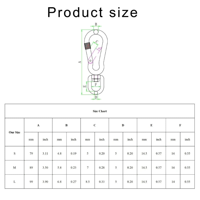 Heavy-Duty Bolted Clip Stainless Steel Swivel Carabiner Hook