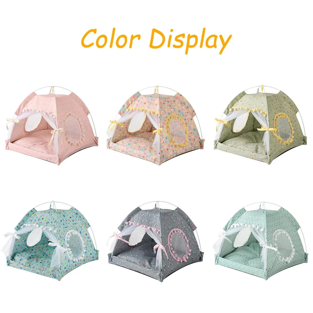 Floral Print Pet Tent House Foldable Indoor Bed