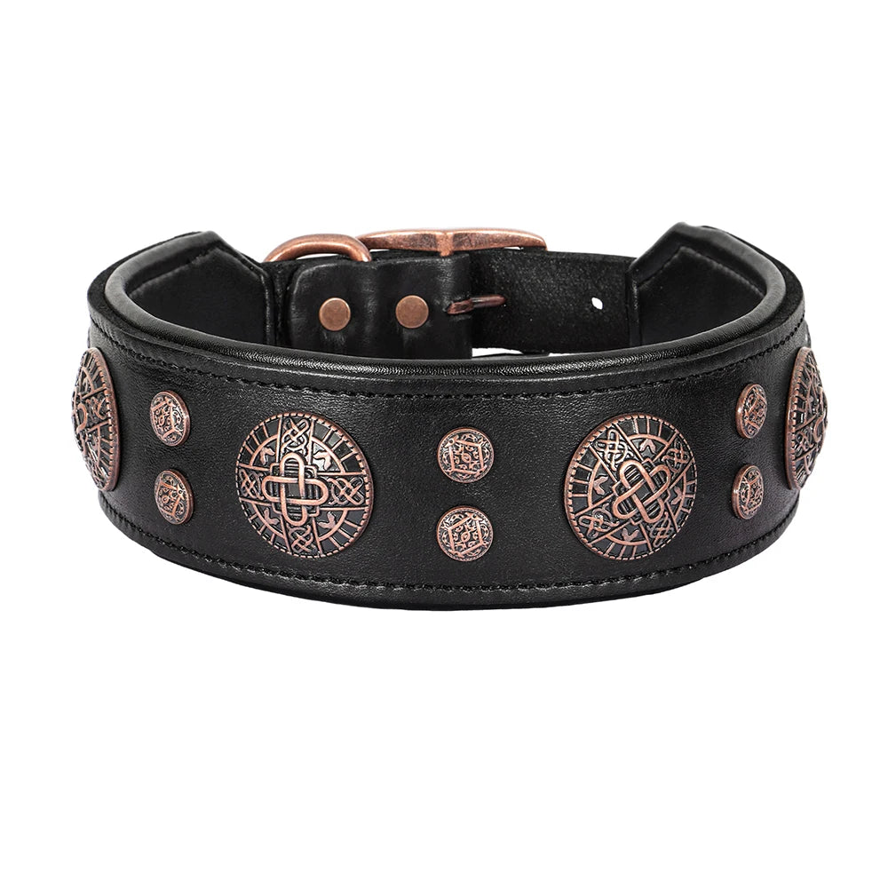 Genuine Leather Spiked Dog Collar for Medium & Large Breeds