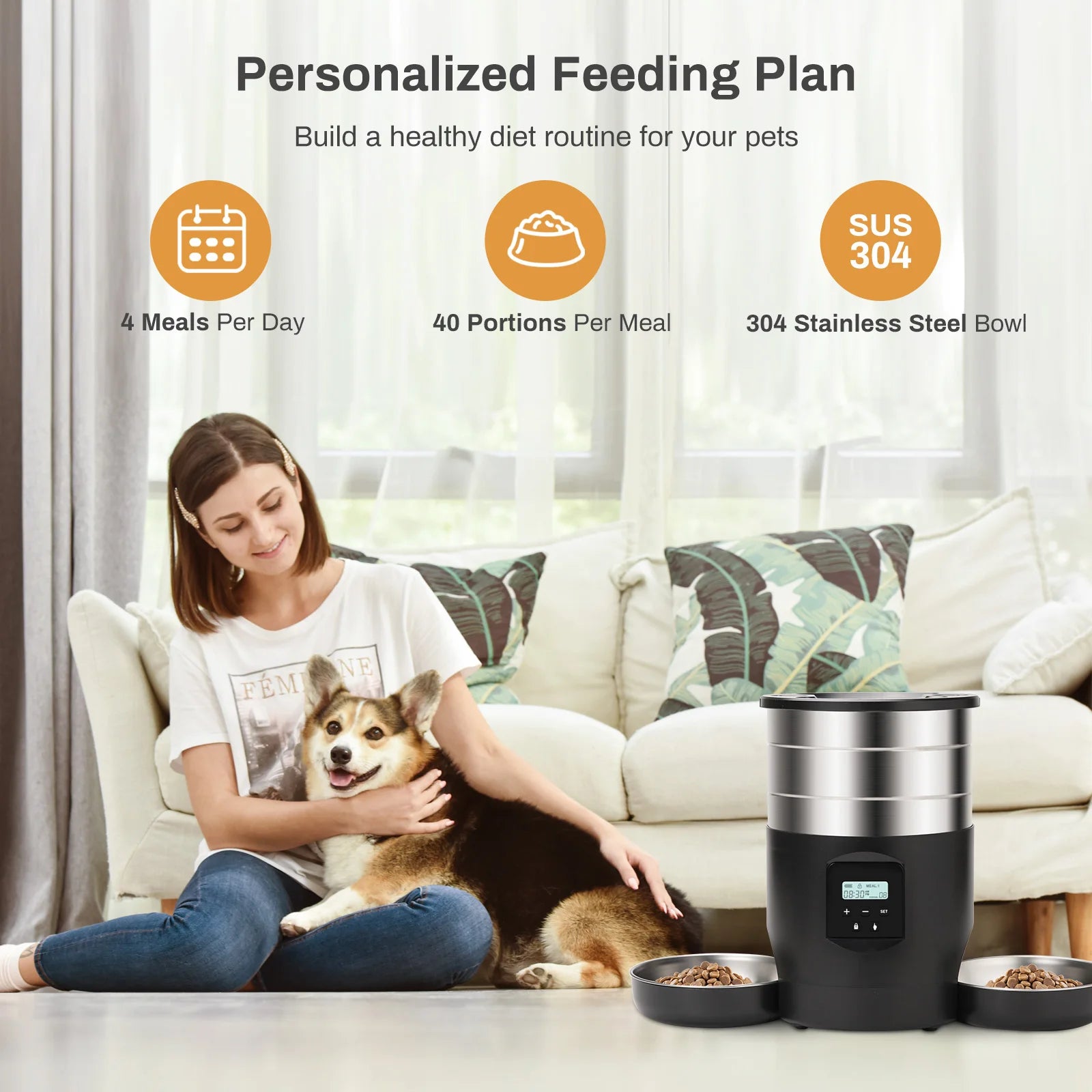 4L Smart Pet Feeder Auto Dispenser with Recording, Scheduled Feeding for 2 Pets