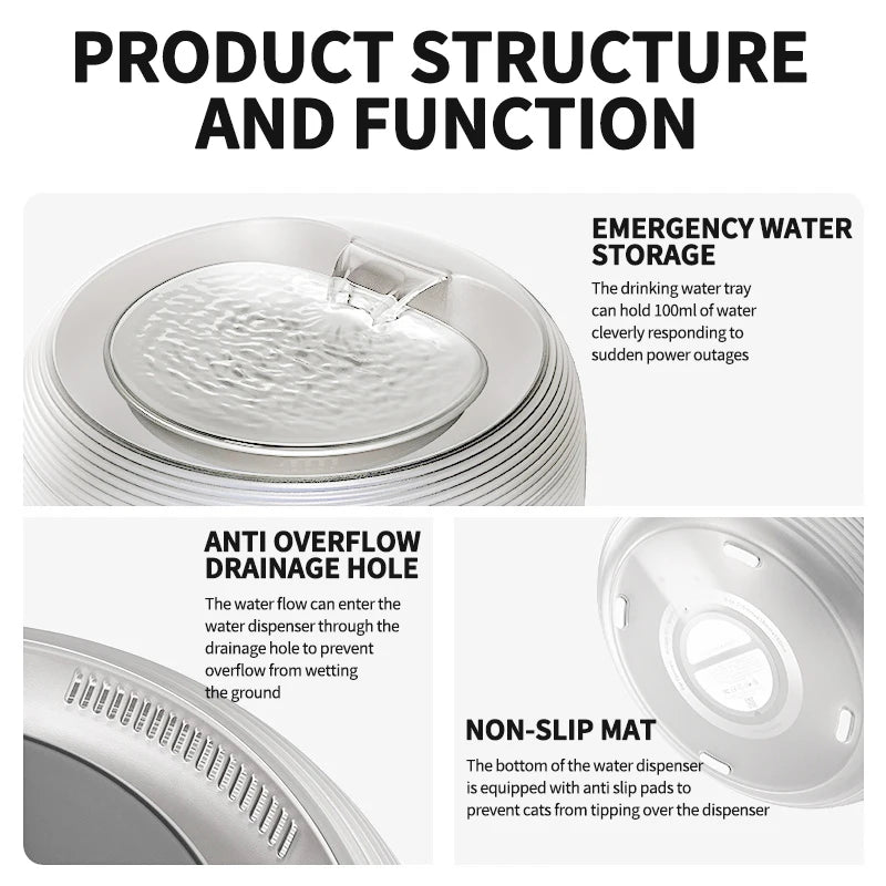 Smart Quiet Cat Water Fountain BPA-Free, LED, for Cats & Dogs