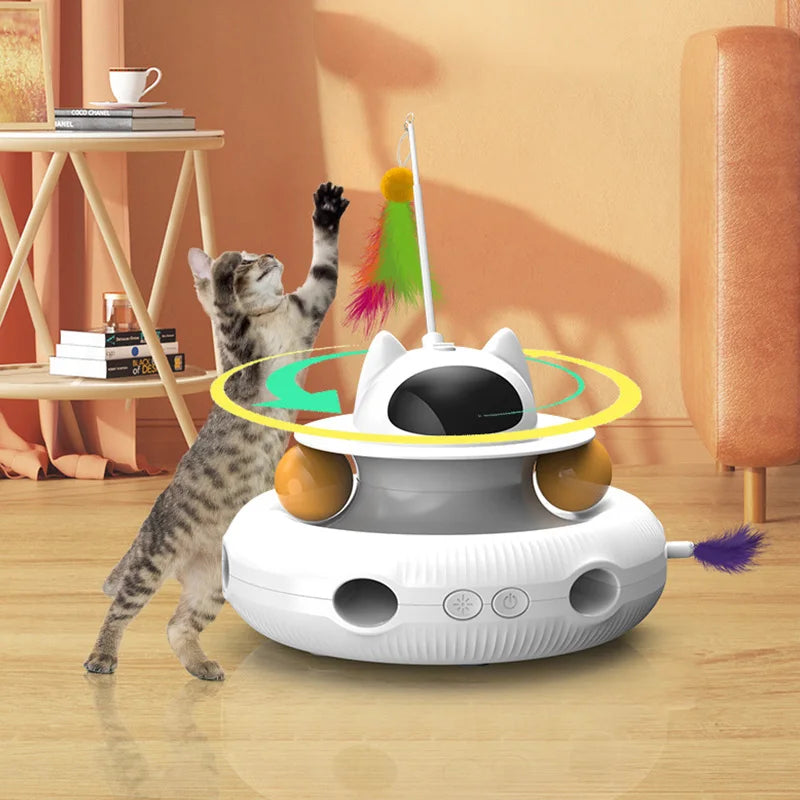 4-in-1 Smart Interactive Cat Toy USB Rechargeable Teaser & Turntable Trainer
