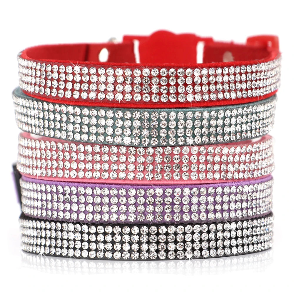 Rhinestones Adjustable Soft Suede Leather Cat Collar