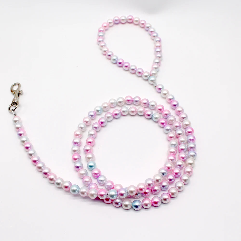 Imitation Pearl Wire Rope Lead Exquisite Handmade Beaded Dog Leash