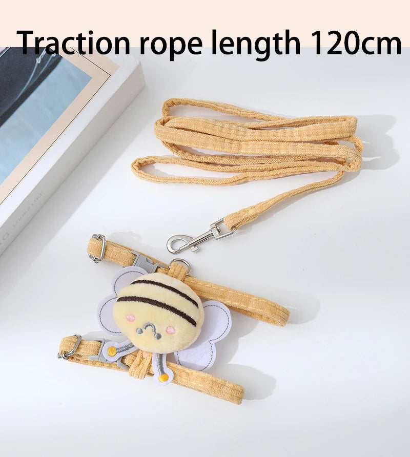 Cat & Small Dog Harness Set Cute Bee Outfit with Leash
