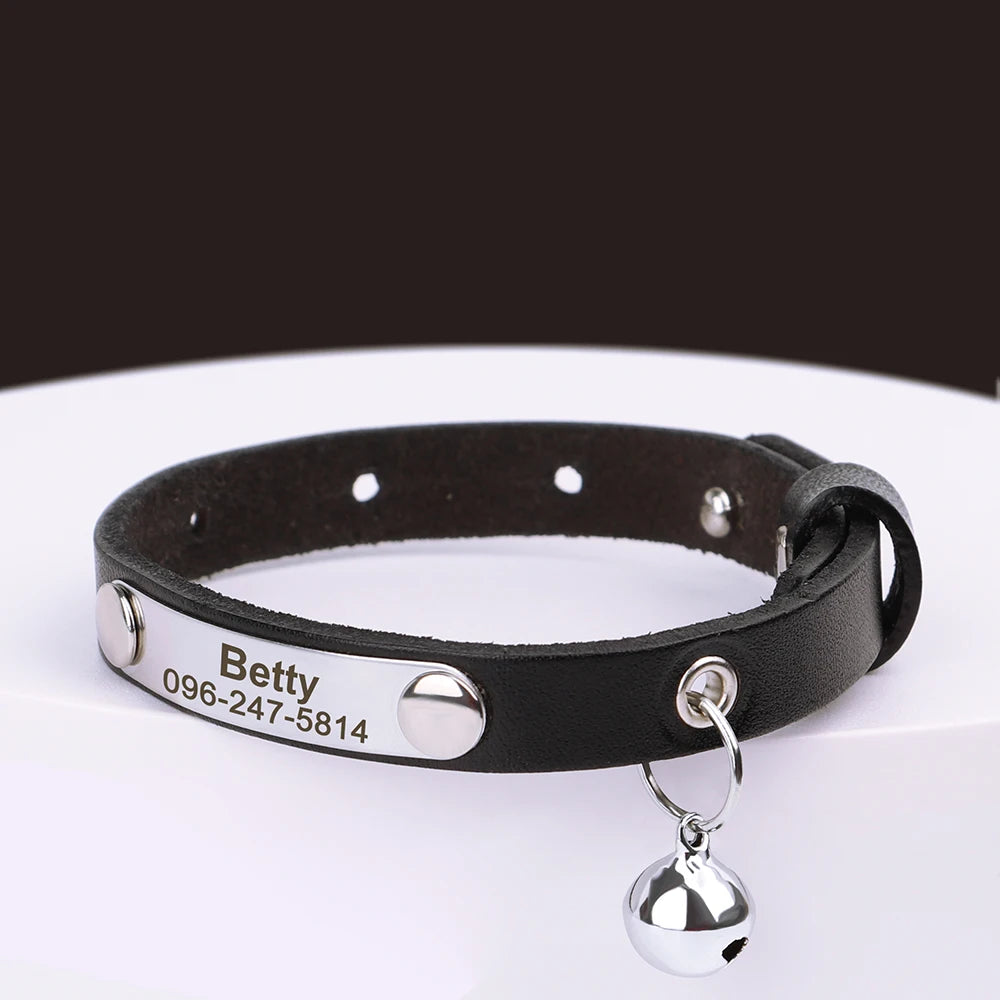 Anti-Lost Personalized Adjustable Leather Cat Collar