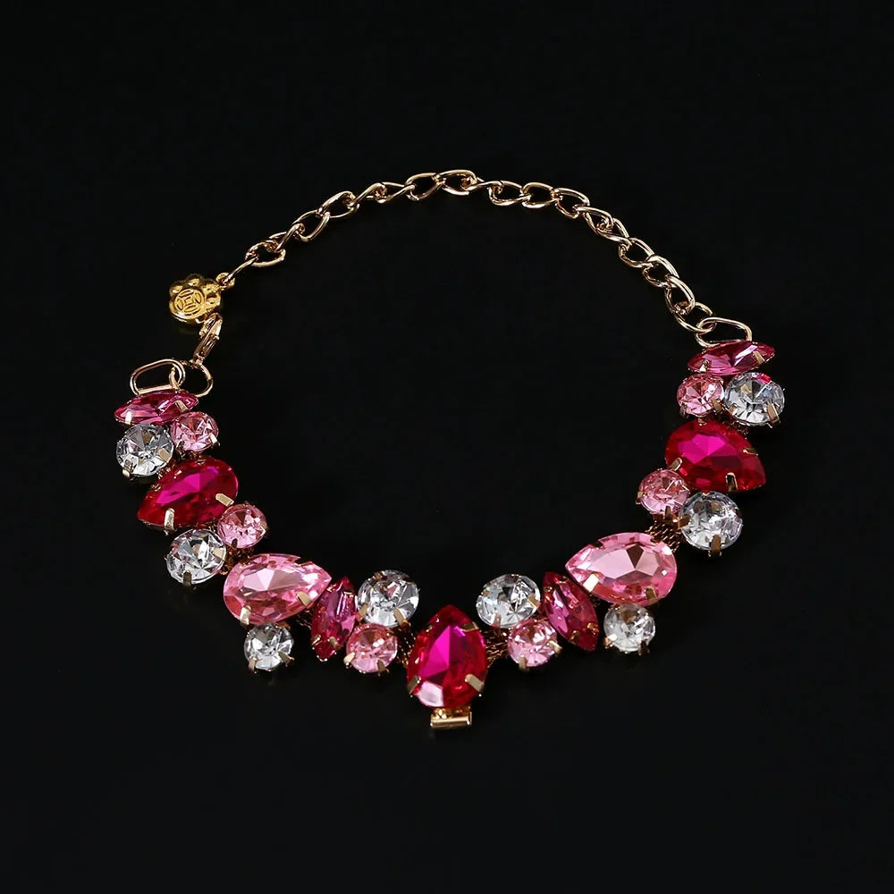 Luxury Crystal Cat & Puppy Necklace Adjustable Diamond Chain Collar