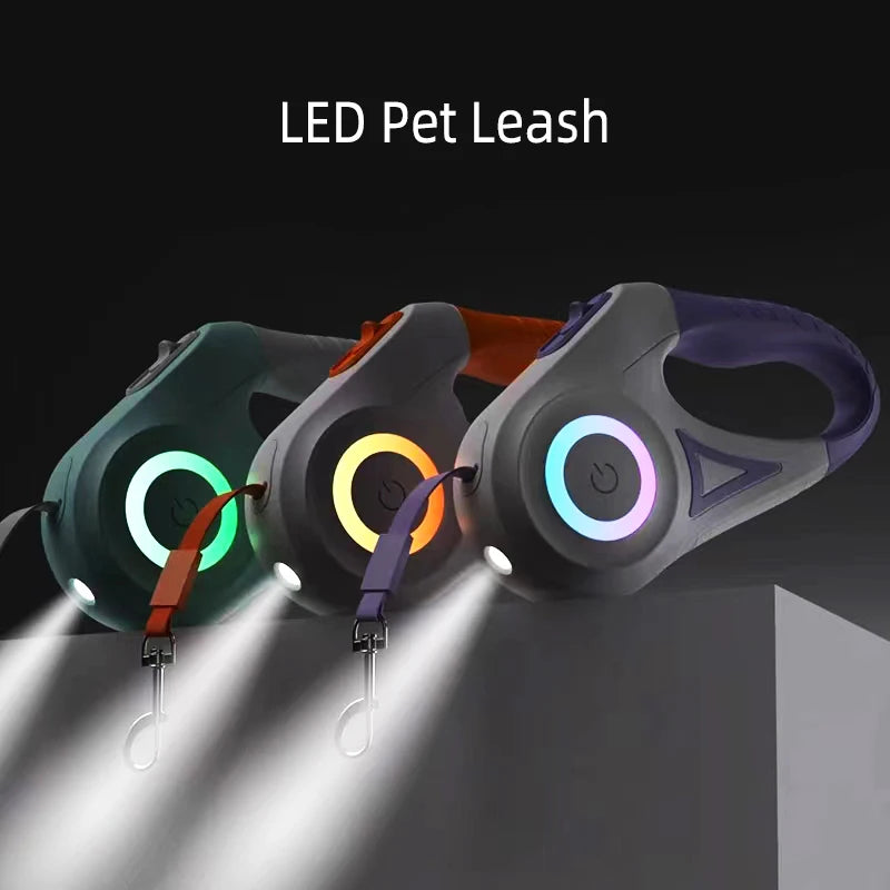 LED Pet Leash 3M/5M Retractable Rope with Night Light for Cats & Dogs