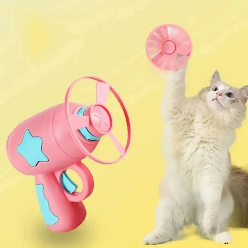 Interactive Cat Toy Mini Flying Disc Launcher for Chasing & Training