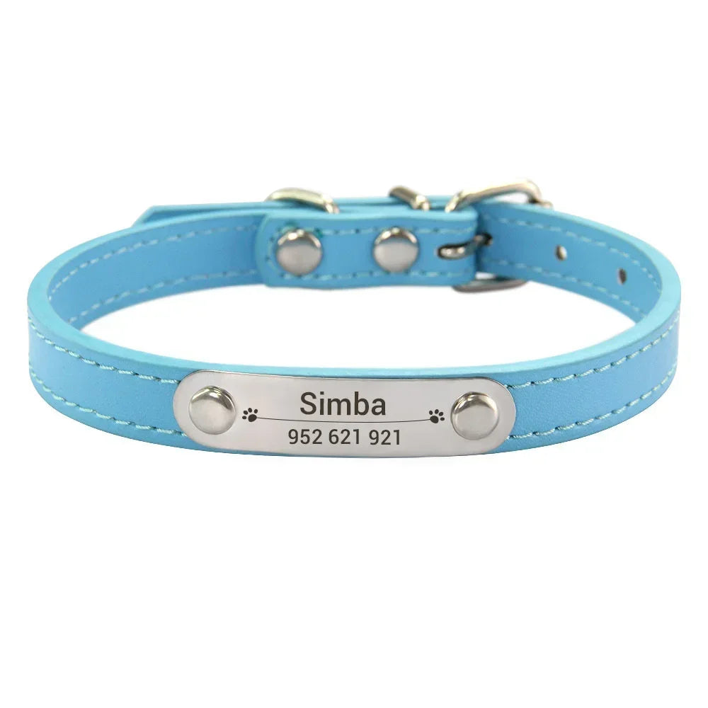 Anti-Lost Design Personalized PU Leather Dog Collar