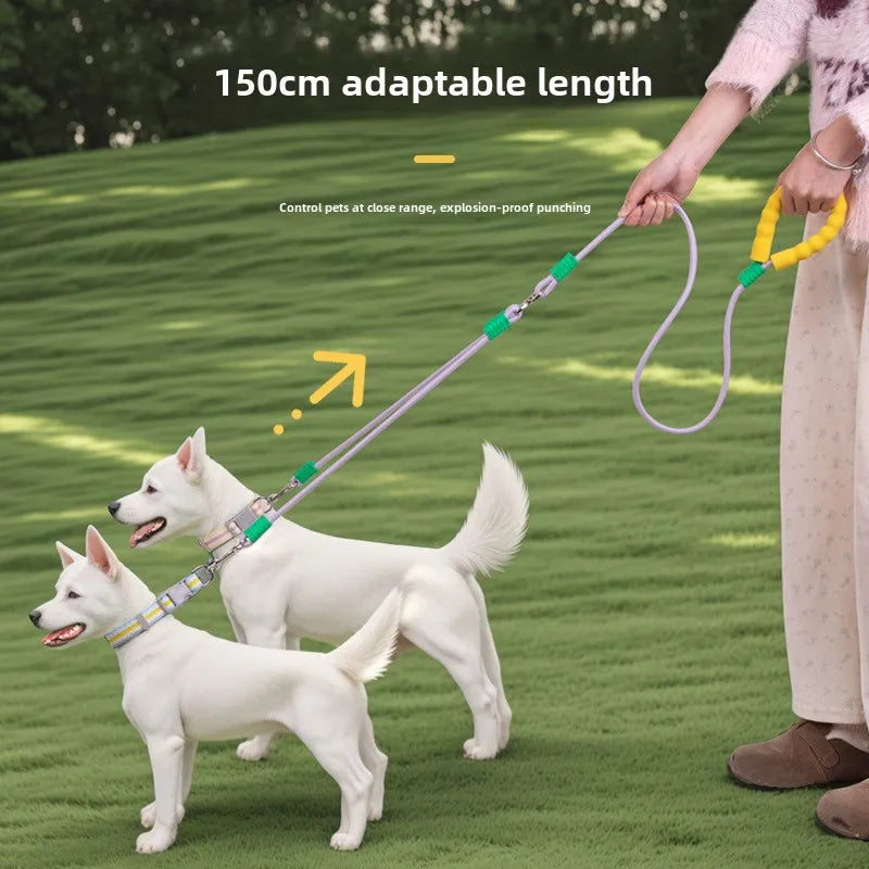 1.5m Double Elastic 2-Way Coupler Rope Dog Leash