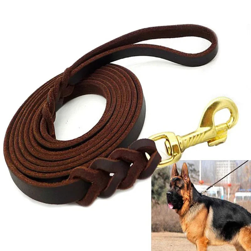 Genuine Leather Dog Leash Braided Training Lead for Medium & Large Pets