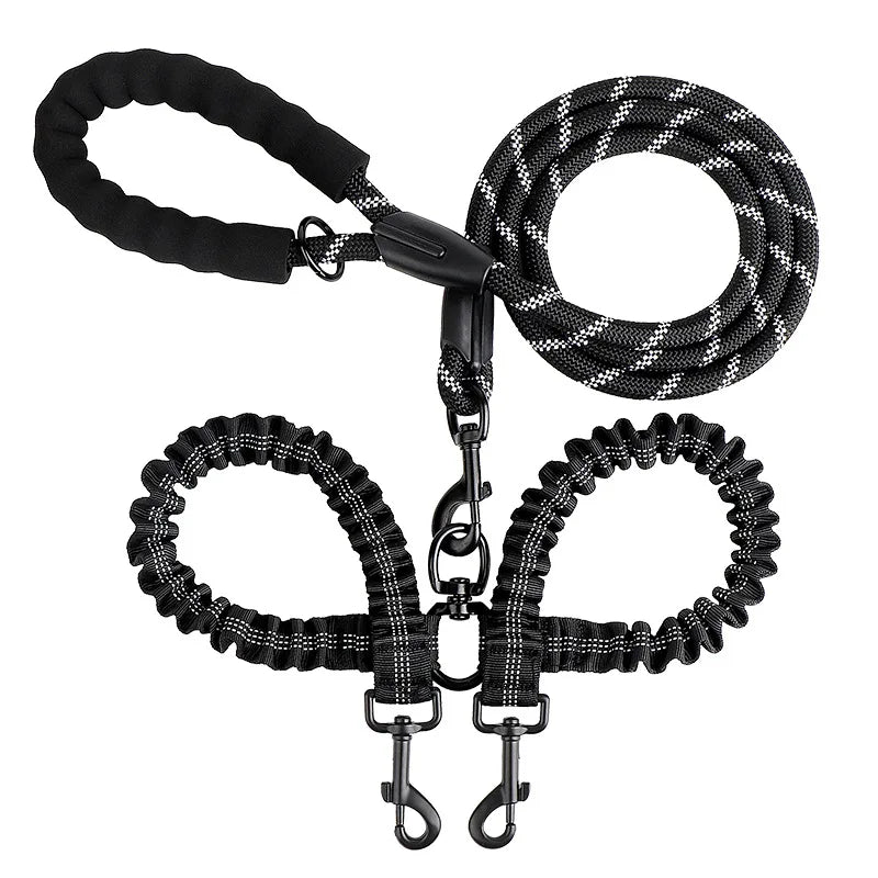 Reflective Shock-Absorbing Elastic Bungee Double Dog Leash