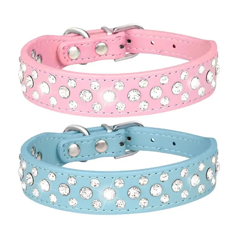 Adjustable PU Leather Three-Row Rhinestone Dog Collar