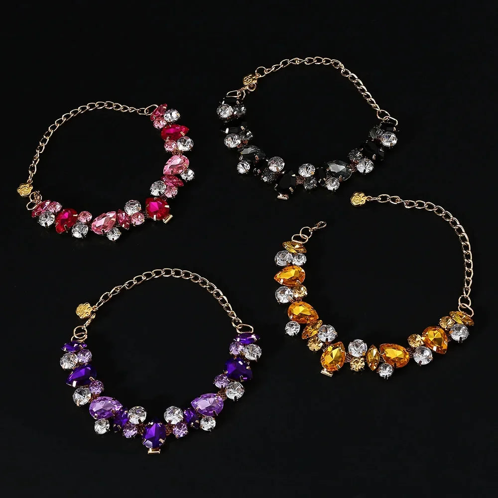 Luxury Crystal Cat & Puppy Necklace Adjustable Diamond Chain Collar